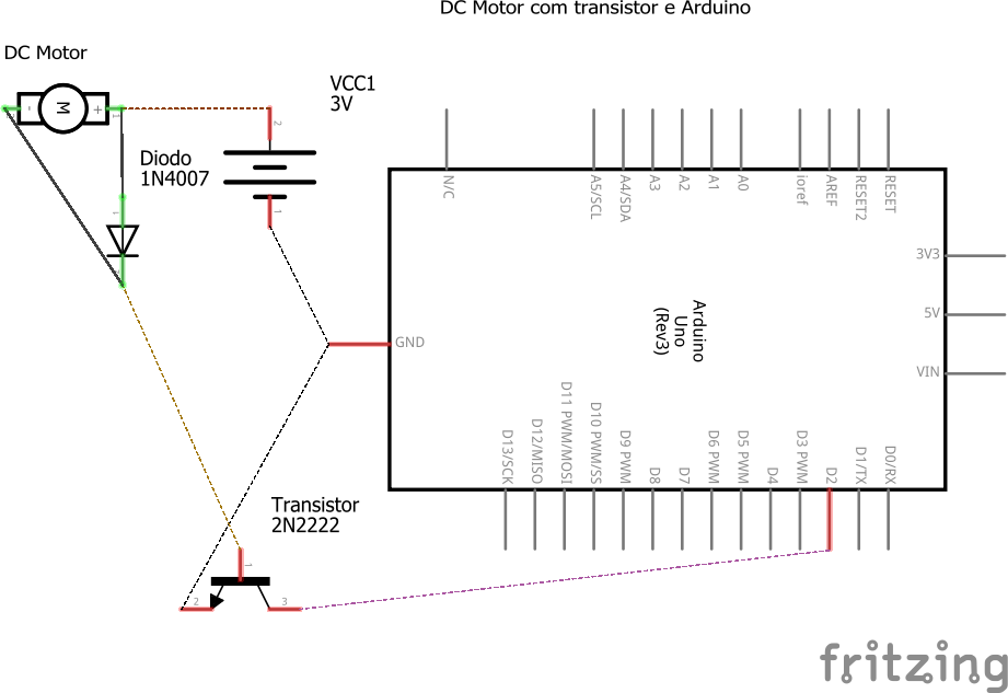 Schematics motor DC controlado por um transistor