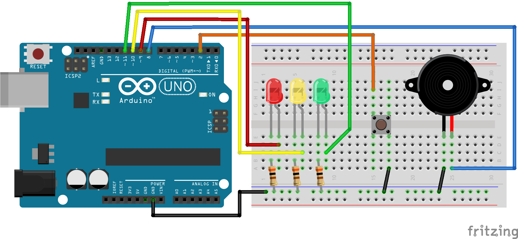 Circuito buzzer ativo/passivo
