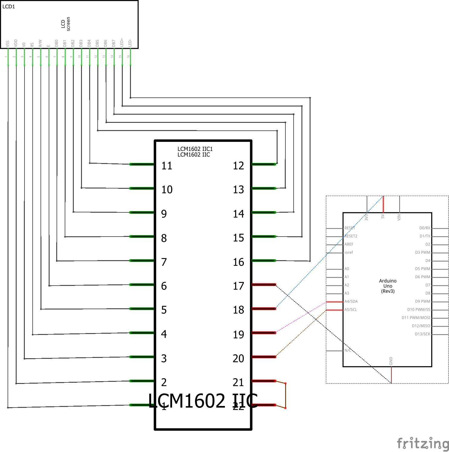 Schematics display LCD de 16x2 com módulo I2C PCF8574T