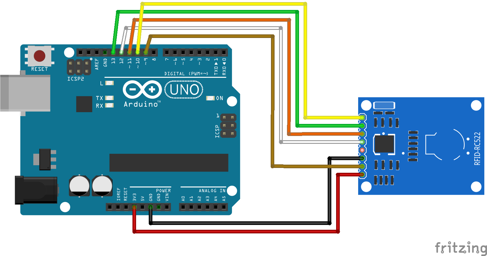 Circuito Sensor RFID RC522 de leitura de cartões