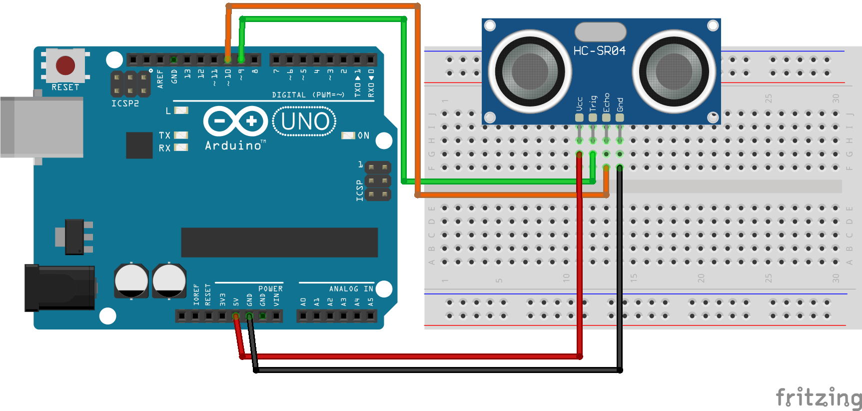 Circuito sensor de distância ultrassônico HC-SR04