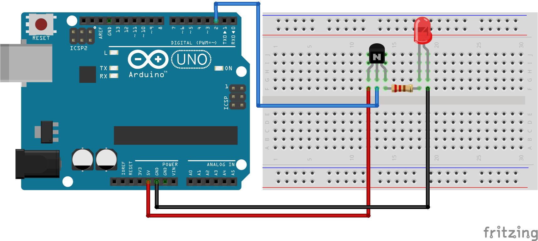 Circuito transistor 2N2222 controlado pelo Arduino