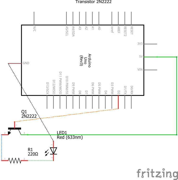 Schematics transistor 2N2222 controlado pelo Arduino